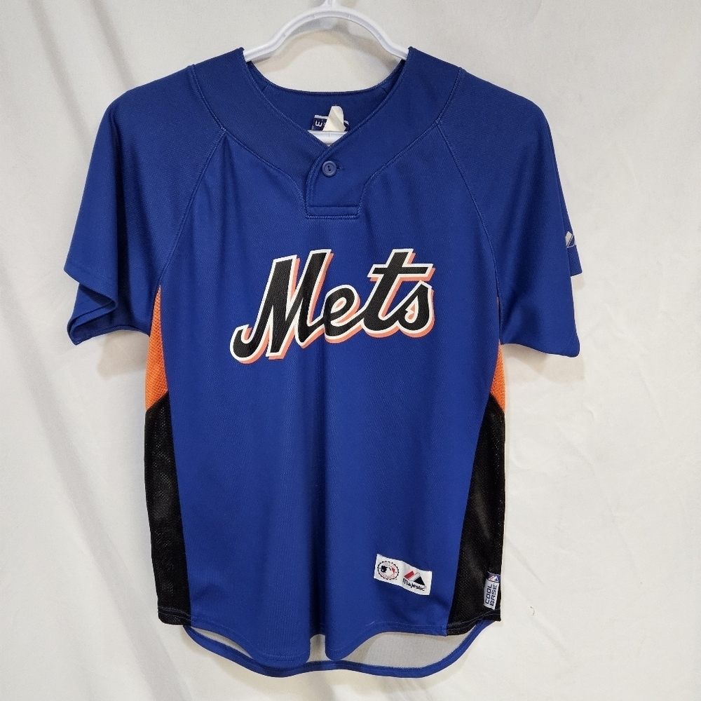 Majestic MLB Cool Base Boys Youth Medium Blue Orange Short Sleeve Jersey